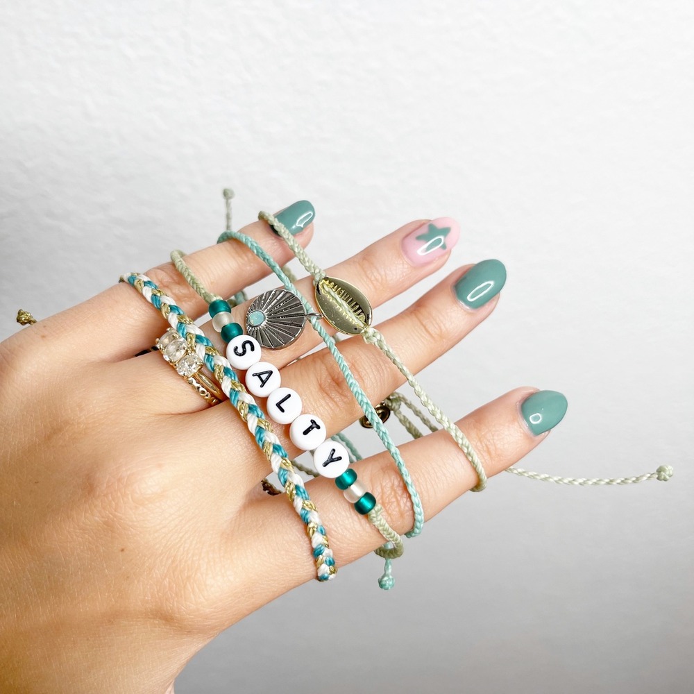 Pura Vida Salty Bracelet Stack Teal Gold Cowrie Shell Braided Boho Set 4pc
